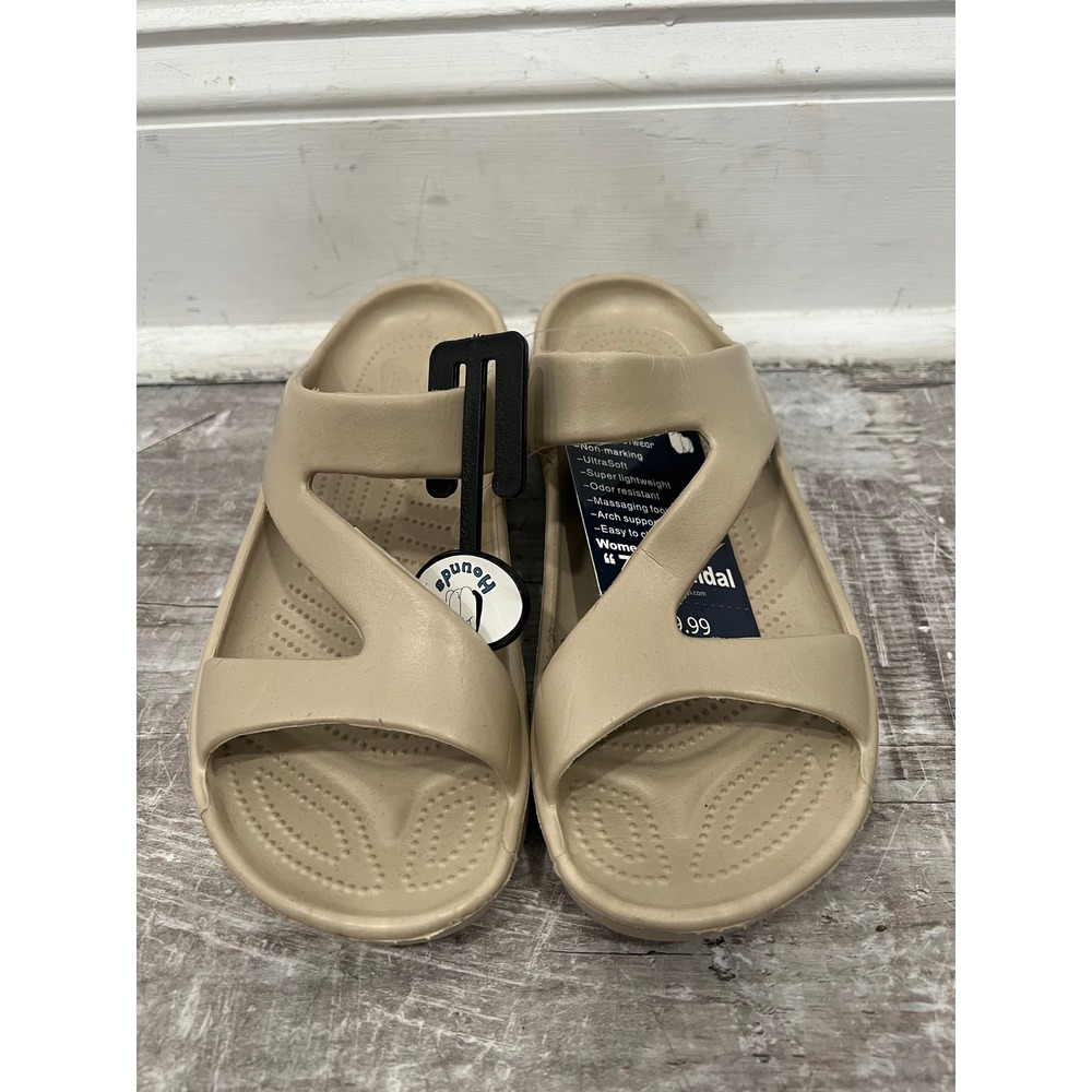 Hounds Dawgs Sandal Slides Womens 7/8 W Tan Z Lightweight EVA Pool Comfort Slide